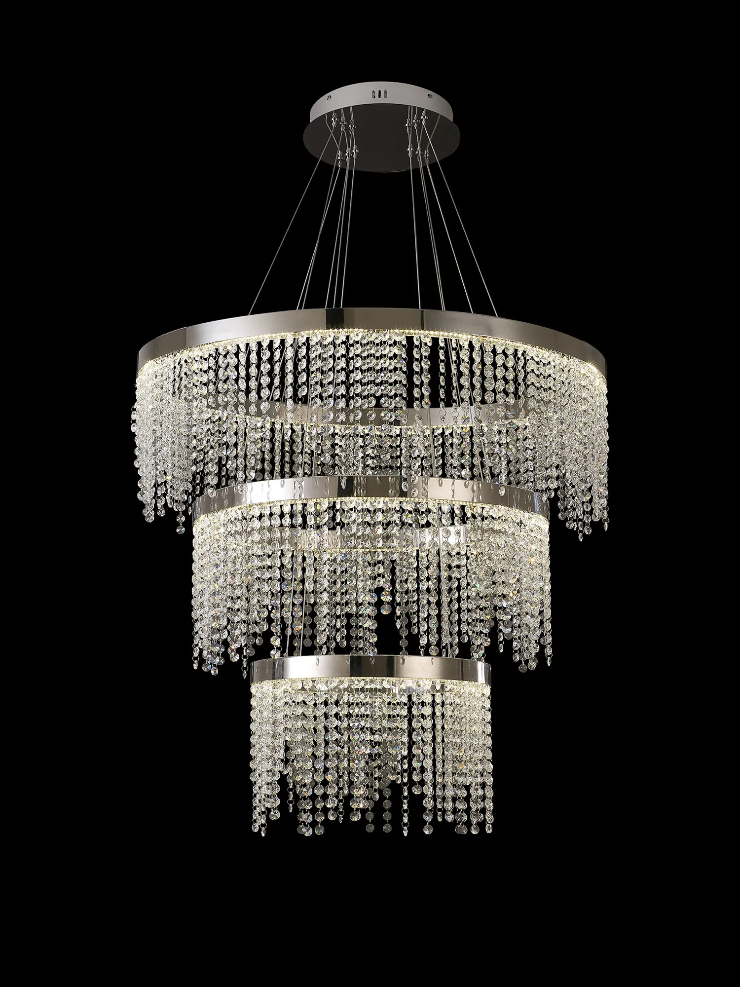 Bano Polished Chrome Crystal Ceiling Lights Diyas Tiered Crystal Fittings